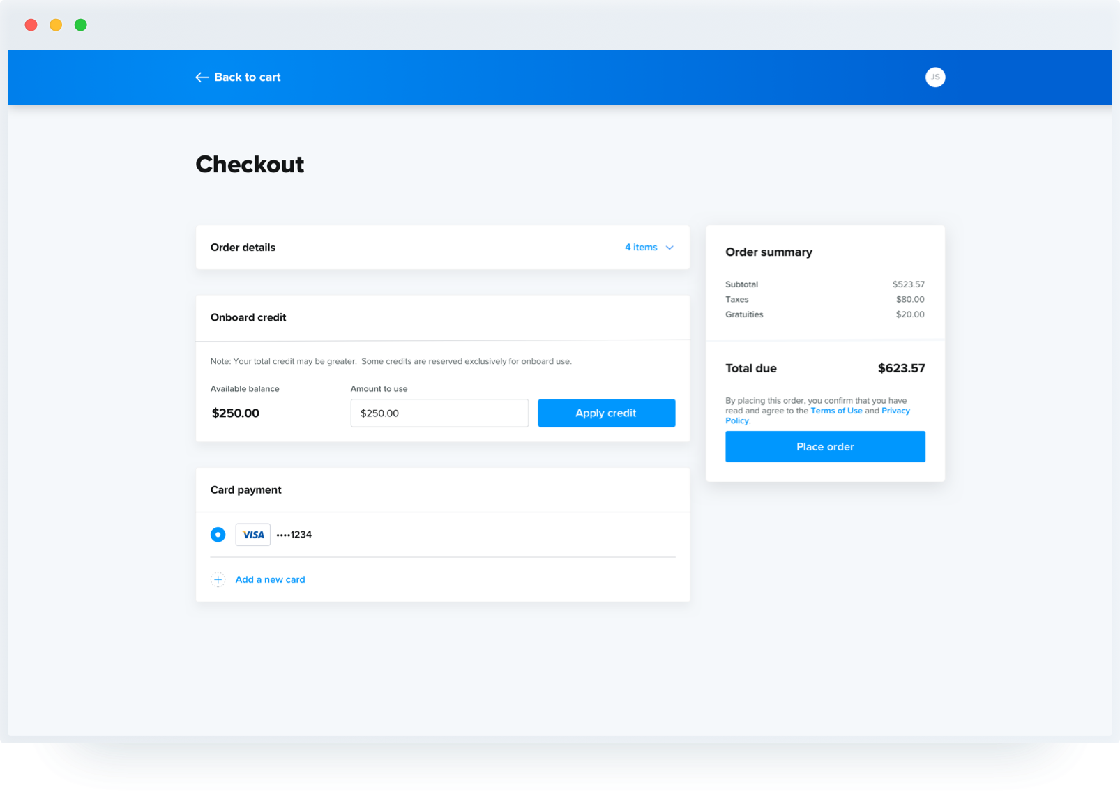 default checkout page